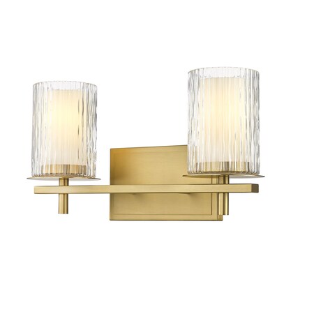 Z-Lite Grayson Vanity, 2-Light, 16 In.W x 5.75 In.L x 8.5 In.H, Modern Gold/Clear + Etched Opal 1949-2V-MGLD